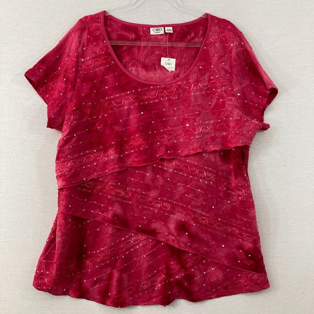 New Cato size 18/20W Pink Acid Wash Sequins Stretch Knit Layered Top
